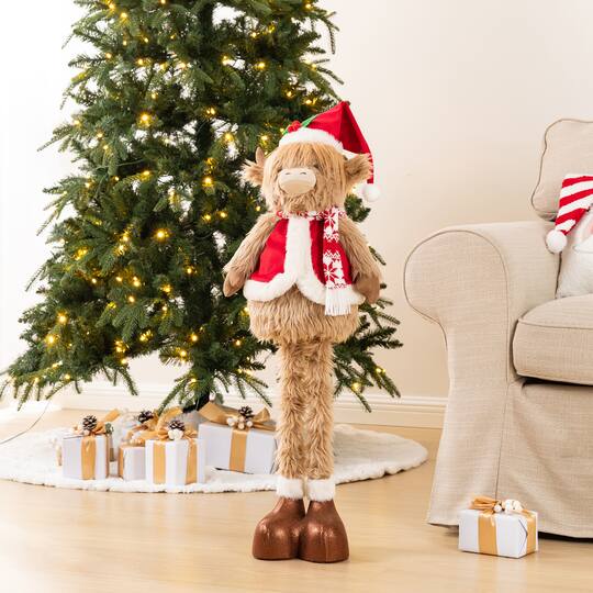 Glitzhome® 19"-33" Telescoping Fabric Christmas Highland Cow Standing Decor